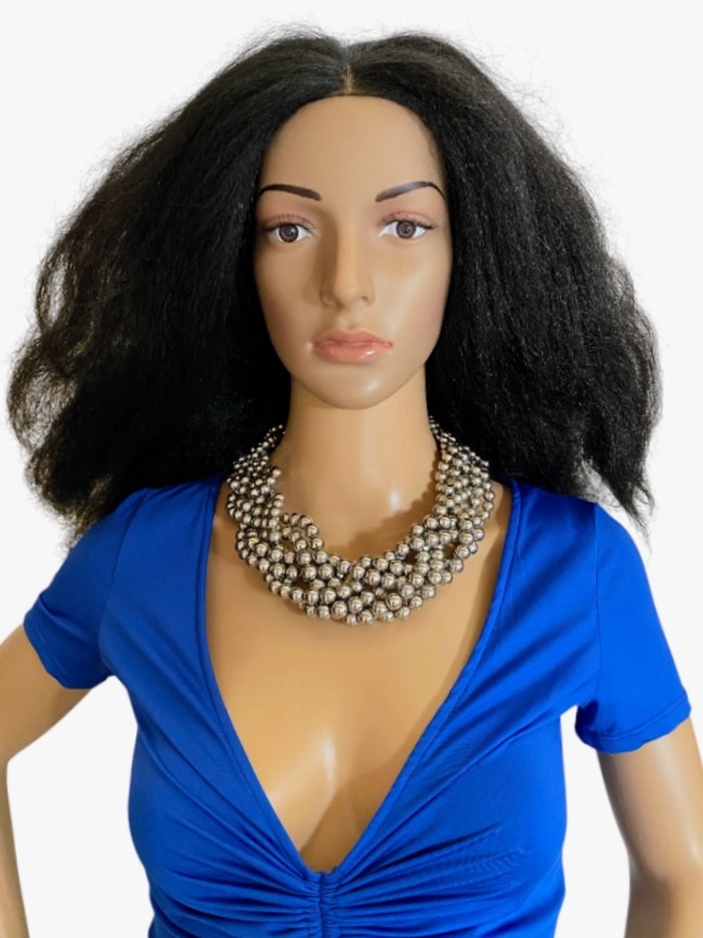 Silvertone 5 strand beaded braided necklace
